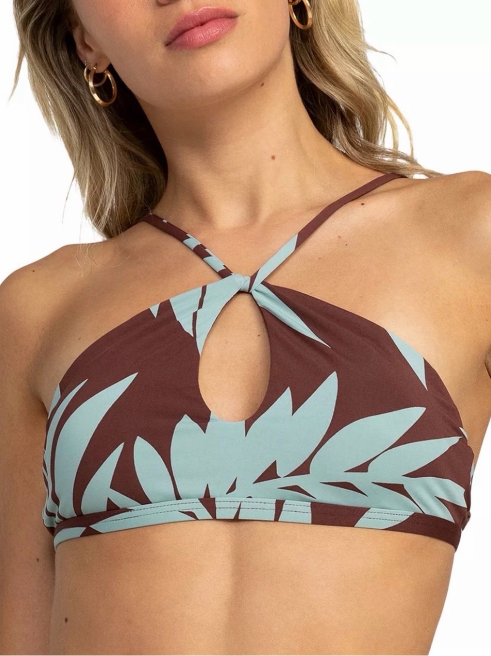 NWT ROXY Juniors' Printed Palm Cruz Keyhole Bralette Bikini Top Size XL